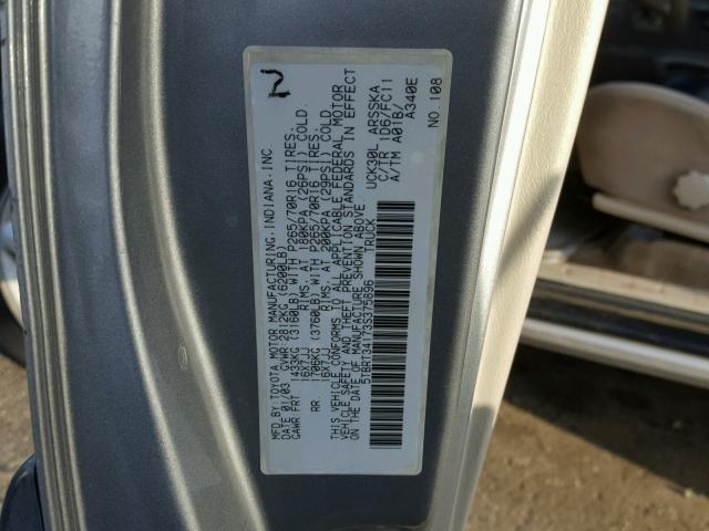 5TBRT34173S375896 - 2003 TOYOTA TUNDRA ACC SILVER photo 10