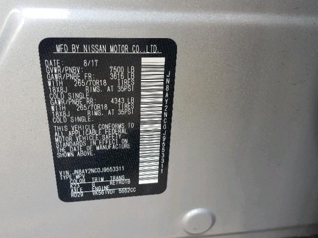 JN8AY2NC0J9553311 - 2018 NISSAN ARMADA SV SILVER photo 10