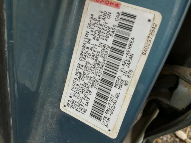 JT2EL43T5R0483372 - 1994 TOYOTA TERCEL DX GREEN photo 10