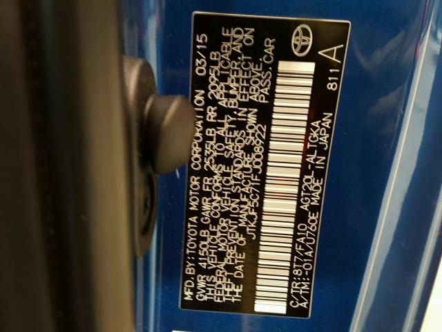 JTKJF5C71FJ008922 - 2015 TOYOTA SCION TC 蓝色 照片 10