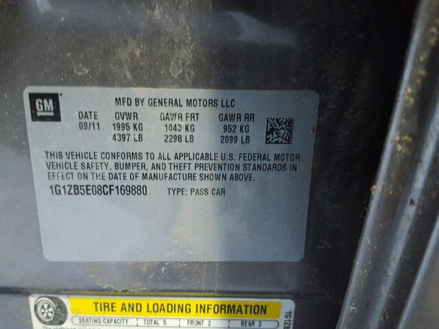 1G1ZB5E08CF169880 - 2012 CHEVROLET MALIBU LS 银色 照片 10