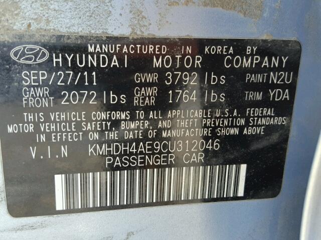 KMHDH4AE9CU312046 - 2012 HYUNDAI ELANTRA GL BLUE photo 10