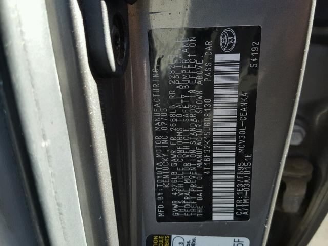 4T1BF32K15U608130 - 2005 TOYOTA CAMRY LE GRAY photo 10