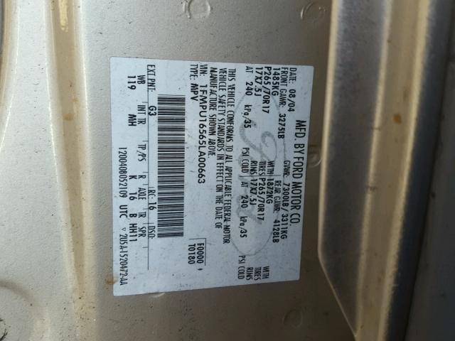 1FMPU16565LA00663 - 2005 FORD EXPEDITION GOLD photo 10