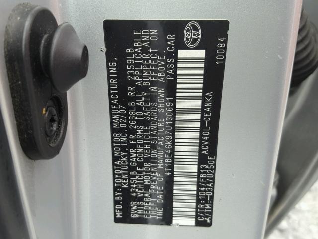 4T1BE46K97U130691 - 2007 TOYOTA CAMRY NEW SILVER photo 10