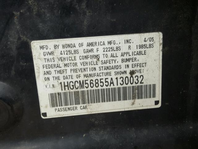 1HGCM56855A130032 - 2005 HONDA ACCORD EX BLACK photo 10