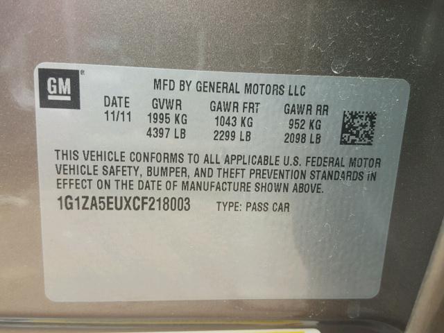 1G1ZA5EUXCF218003 - 2012 CHEVROLET MALIBU LS ყავისფერი ფოტო 10