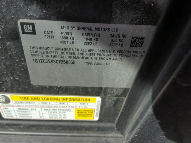 1G1ZC5E03CF250055 - 2012 CHEVROLET MALIBU 1LT 灰色 照片 10