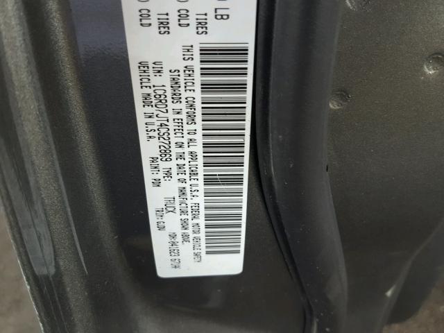 1C6RD7JT4CS272869 - 2012 DODGE RAM 1500 L GRAY photo 10