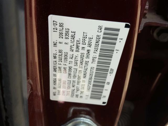 1HGCP26838A053770 - 2008 HONDA ACCORD EXL BURGUNDY photo 10