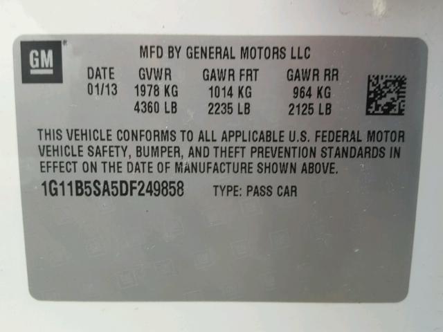 1G11B5SA5DF249858 - 2013 CHEVROLET MALIBU LS 白色 照片 10