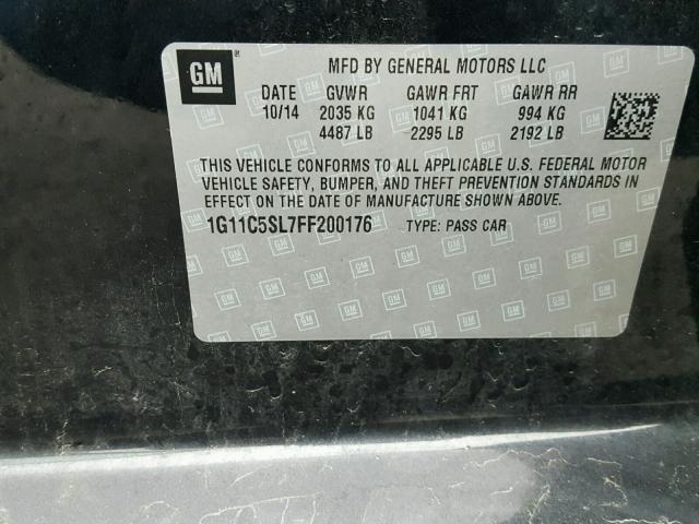 1G11C5SL7FF200176 - 2015 CHEVROLET MALIBU 1LT BLACK photo 10