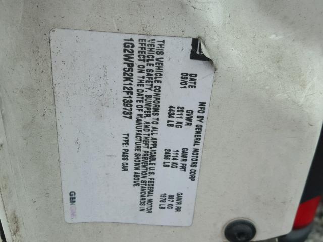 1G2WP52K12F139737 - 2002 PONTIAC GRAND PRIX WHITE photo 10