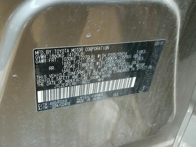 JTLZE4FEXB1118822 - 2011 TOYOTA SCION XB TAN photo 10