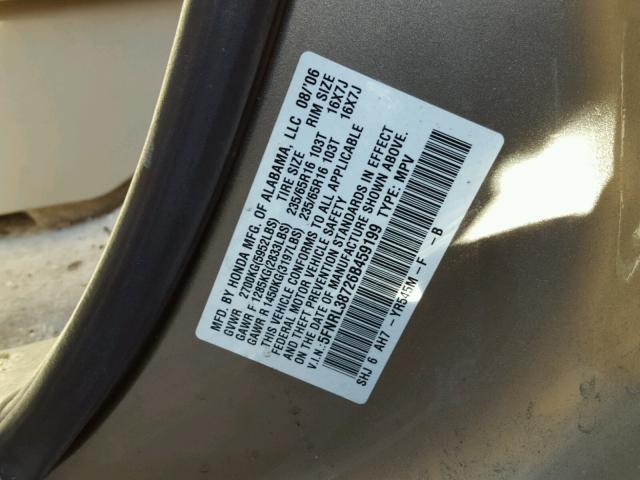 5FNRL38726B459199 - 2006 HONDA ODYSSEY EX GOLD photo 10