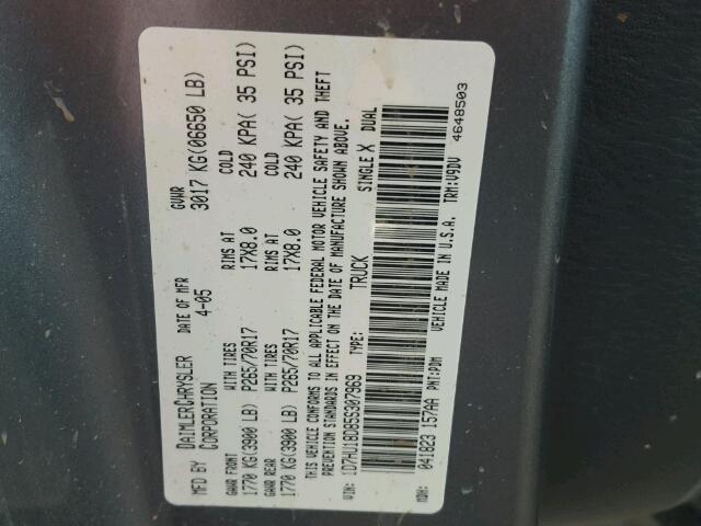 1D7HU18D85S307969 - 2005 DODGE RAM 1500 GRAY photo 10