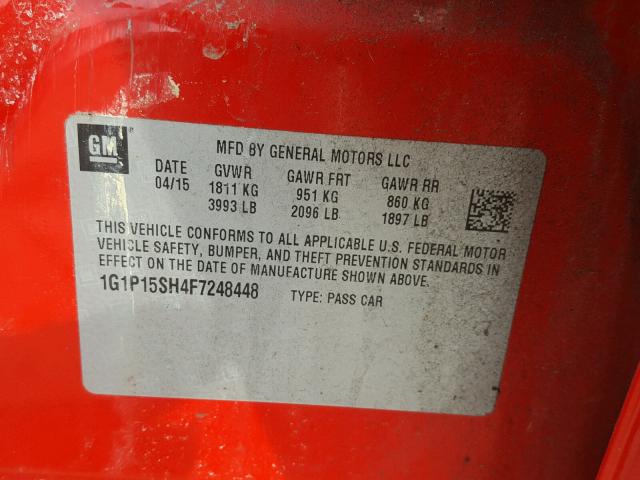 1G1P15SH4F7248448 - 2015 CHEVROLET CRUZE L RED photo 10