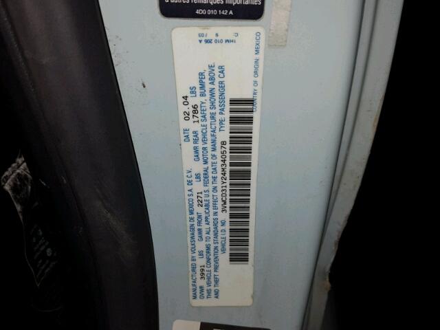 3VWCD31Y24M340578 - 2004 VOLKSWAGEN NEW BEETLE 蓝色 照片 10