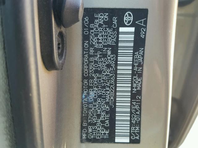 JTDKB22UX63154933 - 2006 TOYOTA PRIUS SILVER photo 10