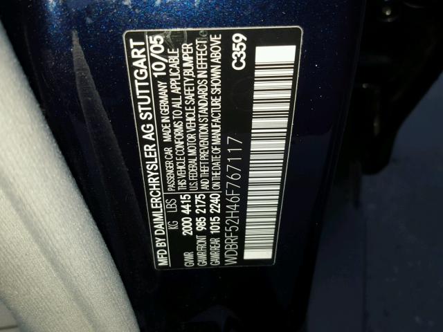 WDBRF52H46F767117 - 2006 MERCEDES-BENZ C GENERATI BLUE photo 10