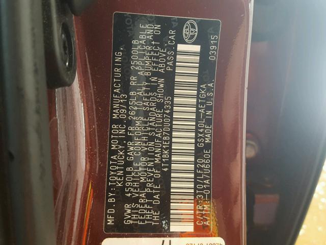 4T1BK1EB7DU074335 - 2013 TOYOTA AVALON BAS 栗色 照片 10