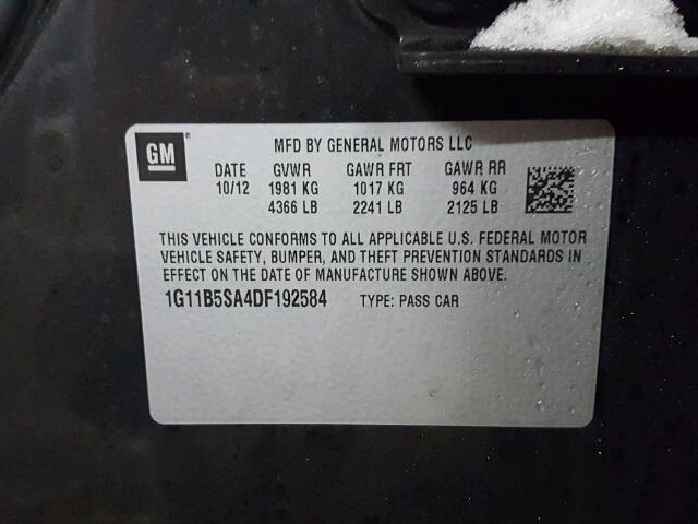 1G11B5SA4DF192584 - 2013 CHEVROLET MALIBU LS 黑色 照片 10