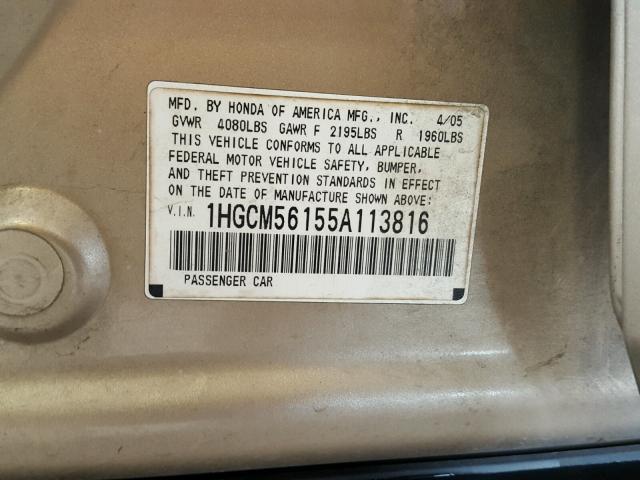 1HGCM56155A113816 - 2005 HONDA ACCORD DX GOLD photo 10