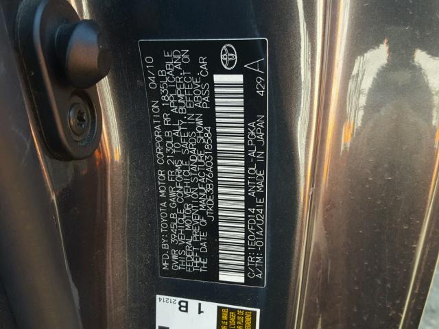 JTKDE3B76A0318584 - 2010 TOYOTA SCION TC 灰色 照片 10