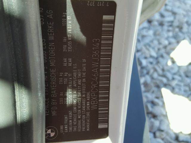 WBXPC9C46AWJ36143 - 2010 BMW X3 XDRIVE3 WHITE photo 10