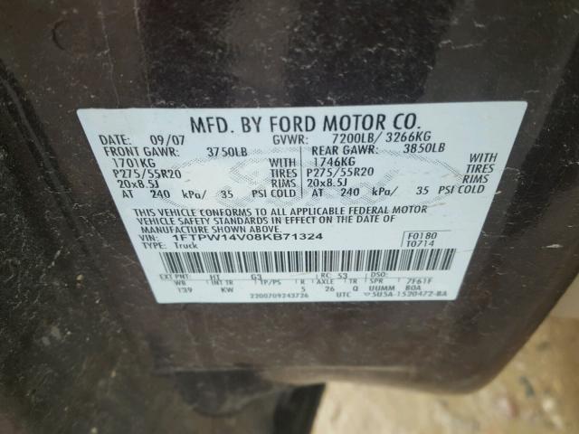 1FTPW14V08KB71324 - 2008 FORD F150 SUPER BURGUNDY photo 10