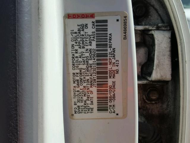 JTDBT123210145622 - 2001 TOYOTA ECHO WHITE photo 10