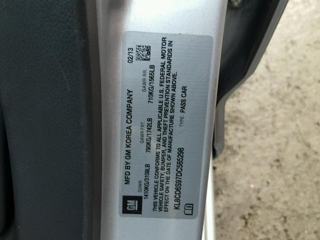 KL8CD6S97DC585298 - 2013 CHEVROLET SPARK 1LT Серебристый фото 10