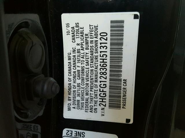 2HGFG12836H513120 - 2006 HONDA CIVIC EX შავი ფოტო 10