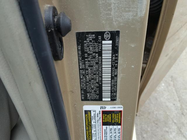 4T1BF3EK5BU228408 - 2011 TOYOTA CAMRY BASE GOLD photo 10