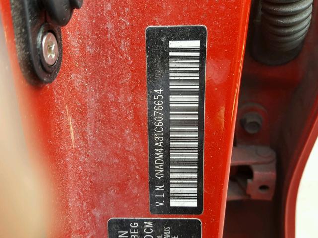 KNADM4A31C6076654 - 2012 KIA RIO LX RED photo 10