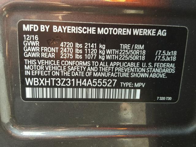 WBXHT3Z31H4A55527 - 2017 BMW X1 XDRIVE2 Silber Foto 10