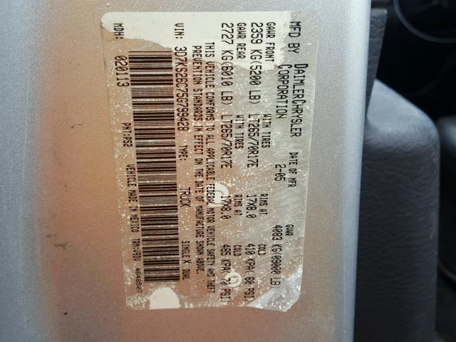3D7KS26C75G799428 - 2005 DODGE RAM 2500 S SILVER photo 10