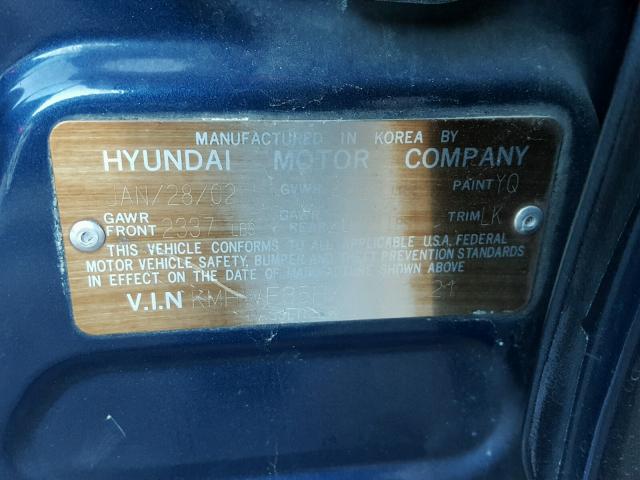 KMHWF35HX2A619321 - 2002 HYUNDAI SONATA GLS BLUE photo 10