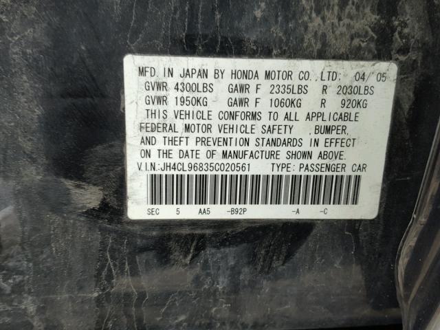 JH4CL96835C020561 - 2005 ACURA TSX BLACK photo 10