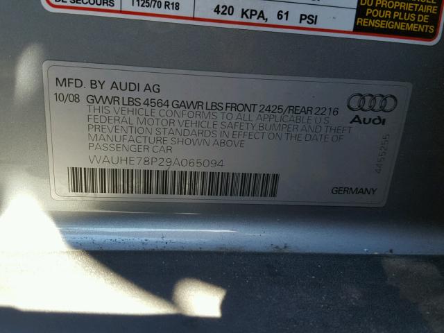 WAUHE78P29A065094 - 2009 AUDI A3 2.0T GRAY photo 10