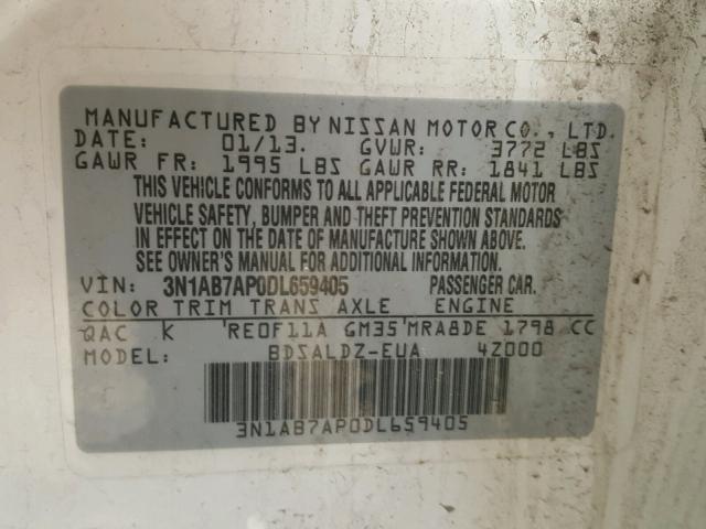 3N1AB7AP0DL659405 - 2013 NISSAN SENTRA S WHITE photo 10