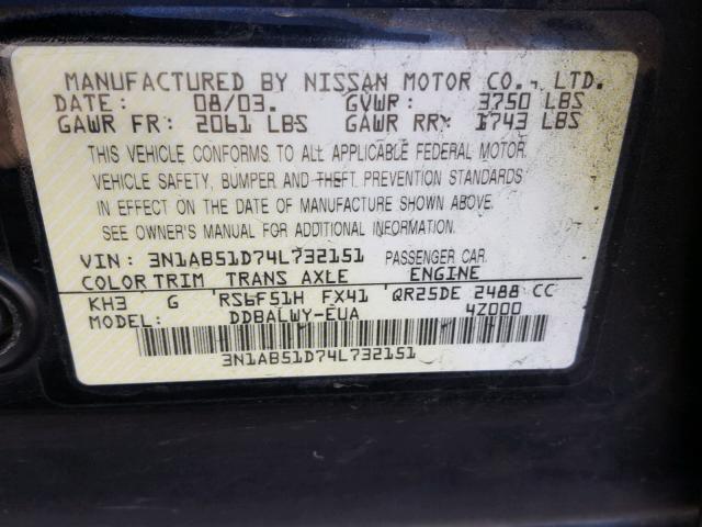 3N1AB51D74L732151 - 2004 NISSAN SENTRA SE- BLACK photo 10