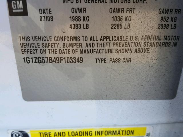 1G1ZG57B49F103349 - 2009 CHEVROLET MALIBU LS 白色 照片 10