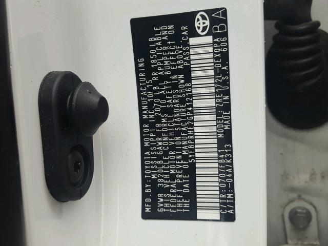 5YFBPRHE2GP412168 - 2016 TOYOTA COROLLA EC 白色 照片 10