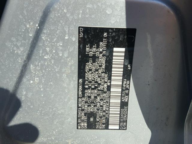 JTLZE4FEXCJ027020 - 2012 TOYOTA SCION XB 银色 照片 10