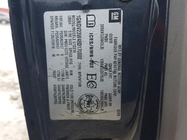 1GNDV23W48D170002 - 2008 CHEVROLET UPLANDER L 蓝色 照片 10