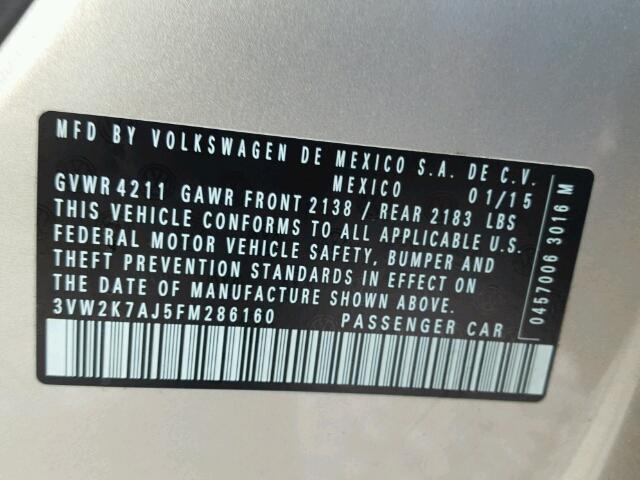 3VW2K7AJ5FM286160 - 2015 VOLKSWAGEN JETTA BASE 棕色 照片 10