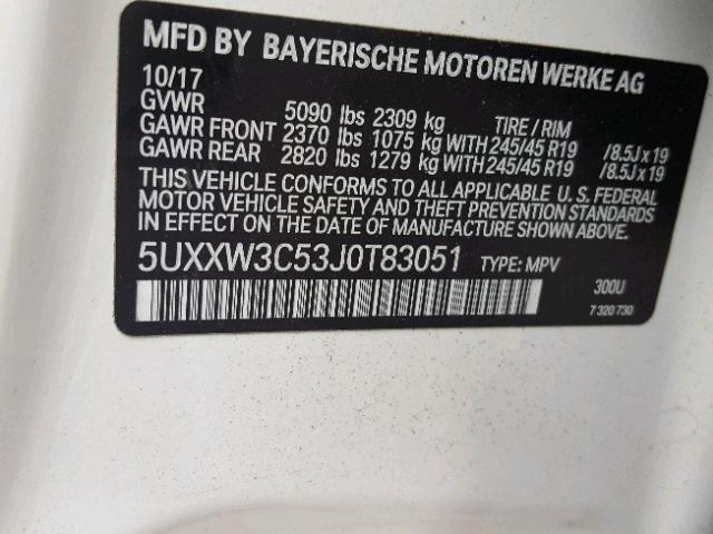 5UXXW3C53J0T83051 - 2018 BMW X4 XDRIVE2 WHITE photo 10