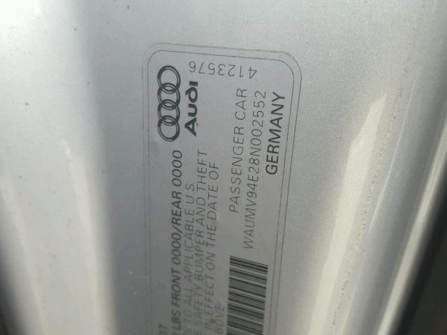 WAUMV94E28N002552 - 2008 AUDI A8 L QUATT GRAY photo 10