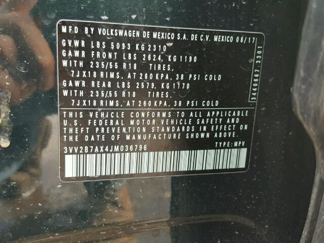 3VV2B7AX4JM036796 - 2018 VOLKSWAGEN TIGUAN SE Grün Foto 10